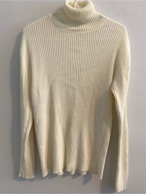 Jones New York Cream Ribbed Turtleneck Sweater
